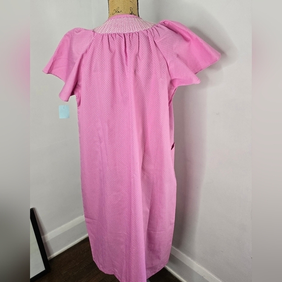 Deadstock Vintage 70s Pink Polka Dot Barbiecore Girly Night Gown House Dress - Picture 3 of 16